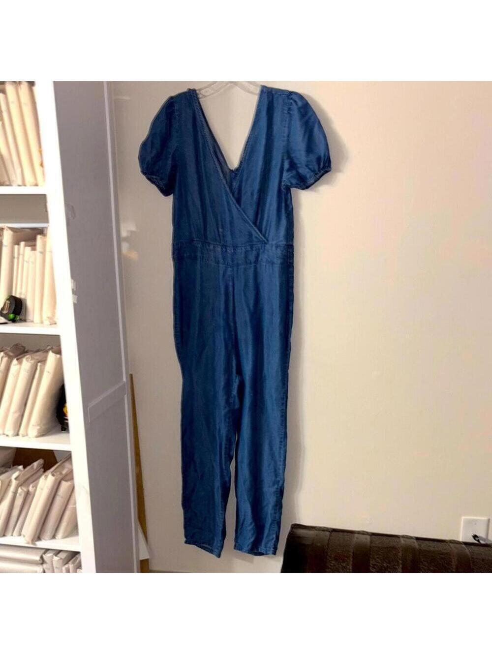 Chelsea & Violet blue denim short sleeve long pants jumpsuit romper, pant suit